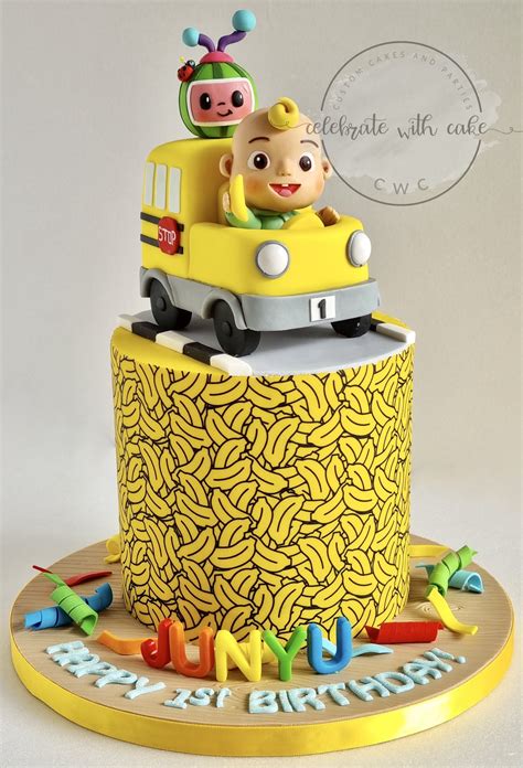 Cocomelon bus and Bananas single tier Cake