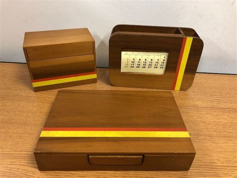 Vintage Atomic Mid Century Modern Accessory Wooden Desk Office Organizer Set #afflink | Walnut ...
