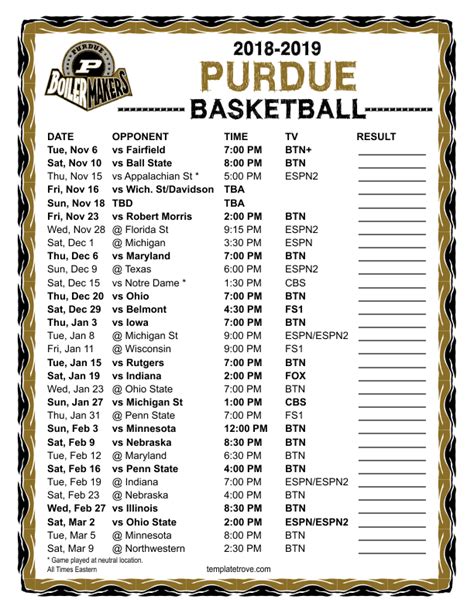 Purdue Basketball Schedule 2023-24 Printable