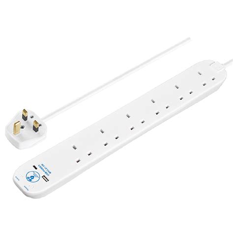 Masterplug 6 Gang Socket Surge Extension 2M WHITE With USB TYPE A & C ...