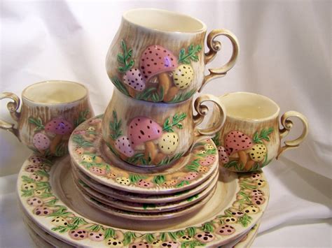 Vintage Pink 12Pc Mushroom Dinnerware Set So Cute