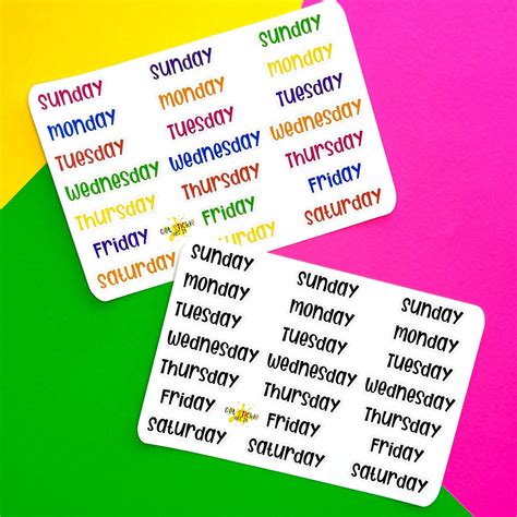 Days of the Week Script Stickers For Planners, Day Stickers For Bullet ...