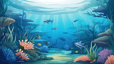 Cartoon Fish Underwater Seascape With Corals And Fishes Background ...