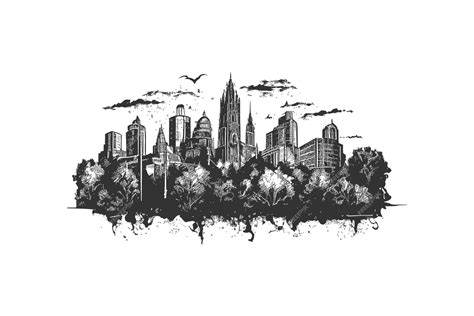 Premium Vector | City silhouette sketch and drawn engraved style Vector ...