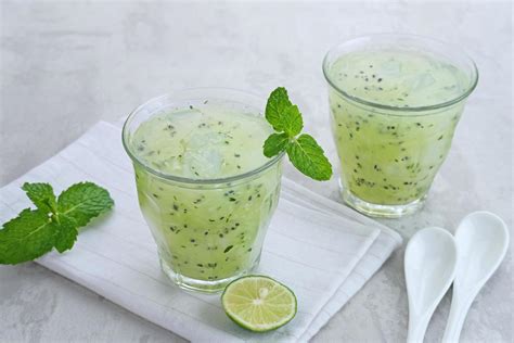 Es Timun Serut, a typical Indonesian drink made from shaved cucumber with syrup, lime and basil ...