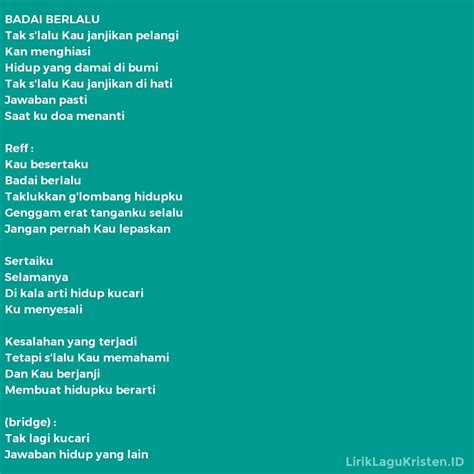 BADAI BERLALU - Lirik Lagu Kristen