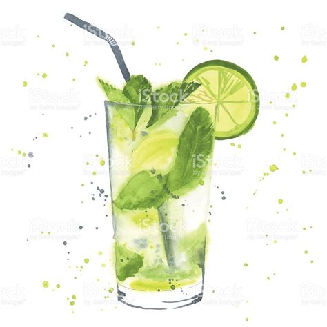 Hand drawn illustration. Mojito cocktail. Watercolor made in vector ...