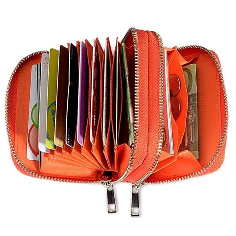 Women Credit Card Wallet RFID Blocking Genuine Leather Double Zipper ...