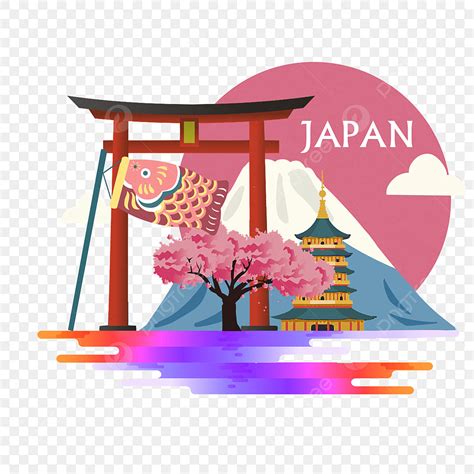 Japanese Wind Hd Transparent, Cartoon Vector Wind Japanese Tourist Elements Combination, Japan ...