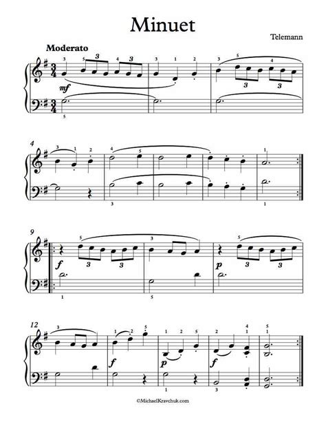 Free Piano Sheet Music – Minuet – Telemann – Michael Kravchuk