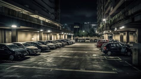 Night Cars Parked In An Empty Parking Lot Background, Company Employee ...