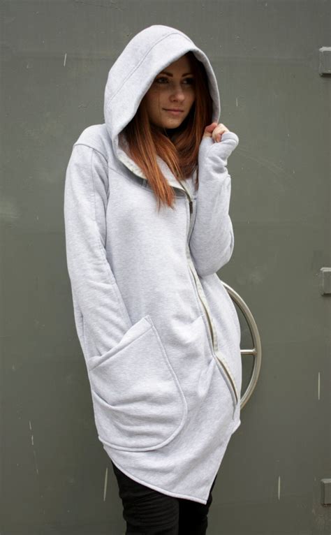 White Jacket Hoodie Hooded Jacket Asymmetric Hoodie Plus - Etsy