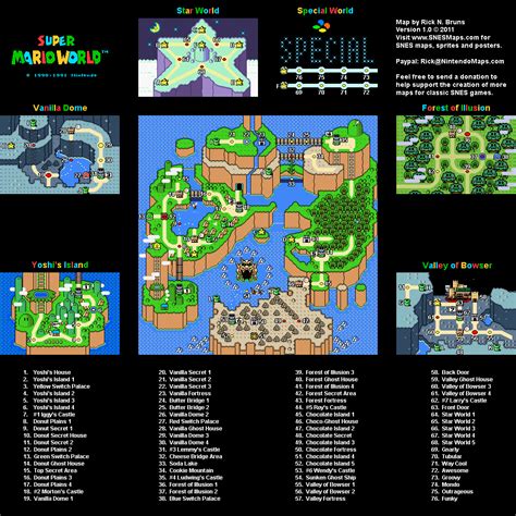 Super Mario World - Overworld Super Nintendo SNES Map