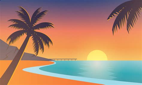 Sunset at beach illustration, nature summer background 8890816 Vector ...