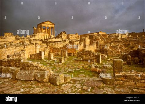 Temple and ruins Roman city of Dougga Tunisia Africa Stock Photo - Alamy