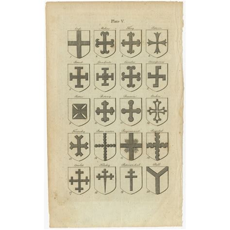 Antique Print of Heraldry Crosses (c.1820)