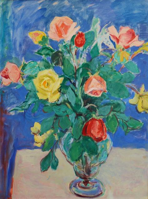 Gustave Lino - Gustave Lino, Bunch of Roses, Oil on Paper, 1950s ...