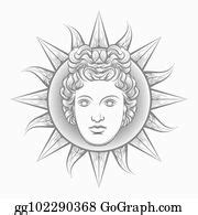 2 Antique Roman Apollo Sun Face Clip Art | Royalty Free - GoGraph