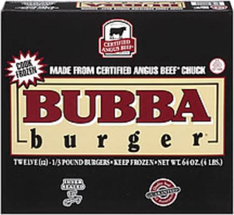 Bubba Burger Certified Angus Beef Chuck 1/3 Lb Burgers - 12, Nutrition ...