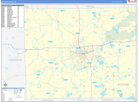 Jackson County, MI Zip Code Wall Map Basic Style by MarketMAPS - MapSales