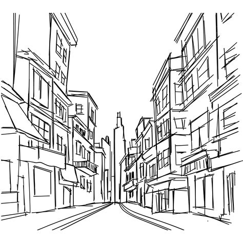 Hand drawn street sketch. Street city drawing. Vector illustration. Square composition. 29934450 ...