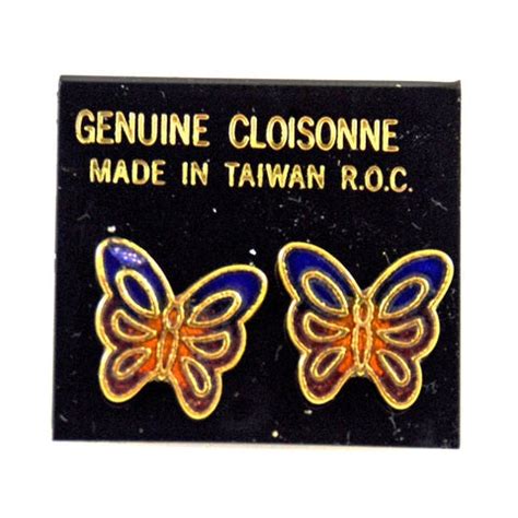 Cloisonné Butterfly Pierced Earrings NOS – Estatebeads