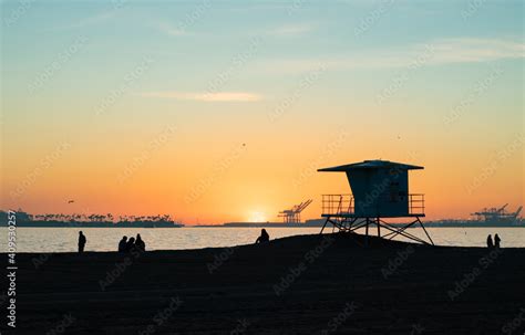 Belmont shore beach sunset view Stock Photo | Adobe Stock