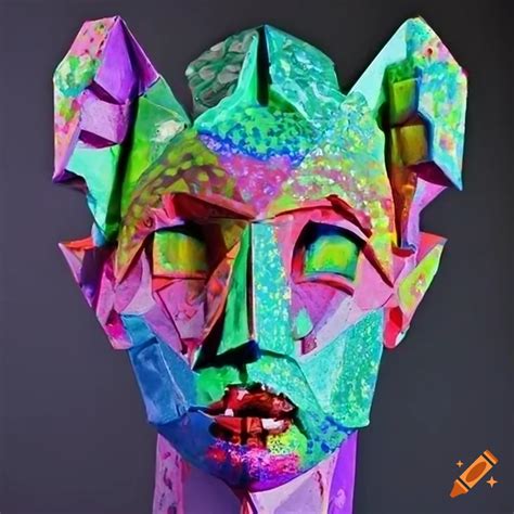 Surreal sculpture made of colored recycled paper