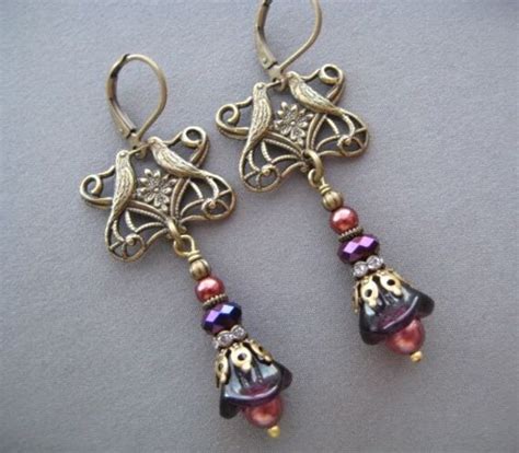 Lovebird Earrings Art Nouveau Earrings by SilverTrumpetJewelry