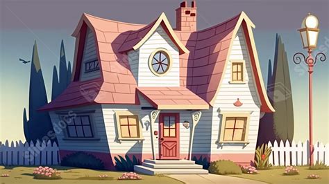 Best Cartoon House With Fence Powerpoint Background For Presentation - Slidesdocs.com