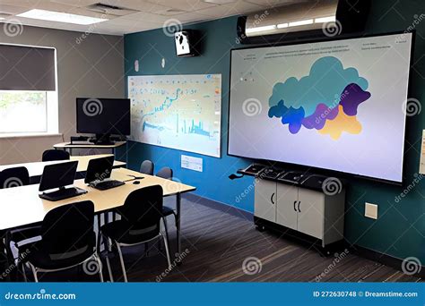 School Classroom with Interactive Smart Board, Laptop, and Projector ...