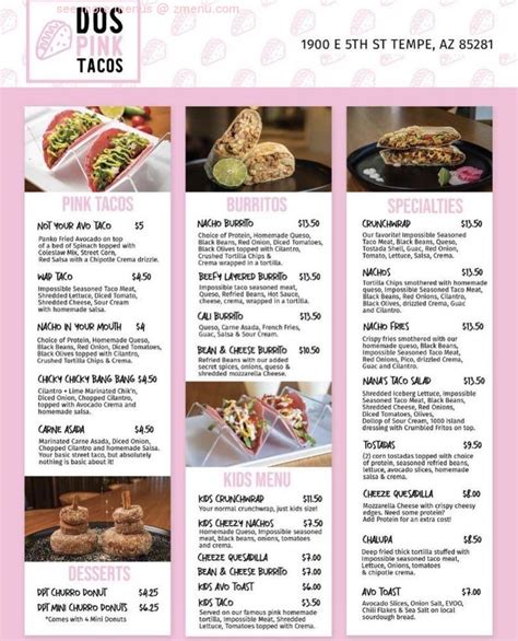 Online Menu of Dos Pink Tacos Restaurant, Tempe, Arizona, 85006 - Zmenu