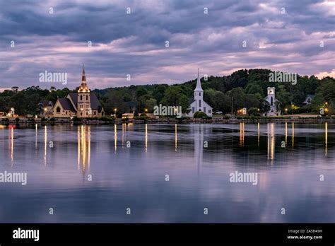 View over the bay Mahone Bay with three churches, United Churches ...