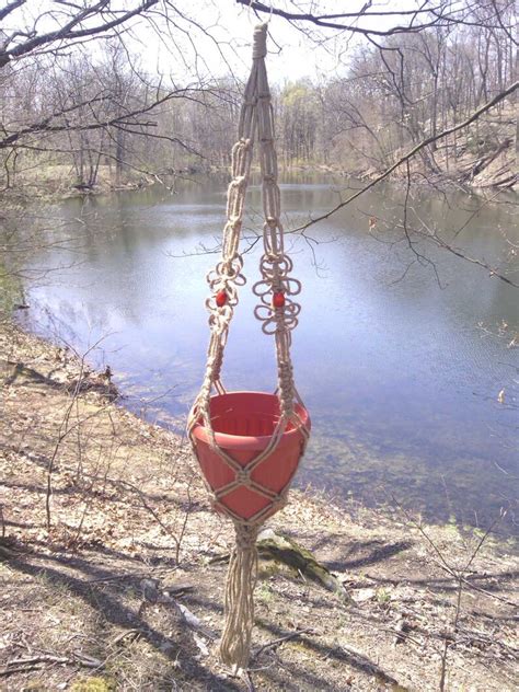 Daisy Chain Macrame Plant Hanger With Sunset Red Beads - Etsy