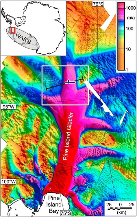 Location map of Pine Island Glacier. Background shows ice velocity... | Download Scientific Diagram