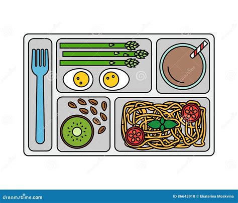 Lunch on a Tray in Line Style Stock Vector - Illustration of fresh ...