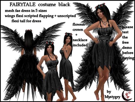 Second Life Marketplace - Fairytale black fae mesh dress with wings flapping scripted , flowers ...