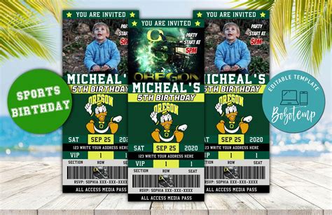 Editable Oregon Ducks Birthday Ticket Invitations DIY | Bobotemp