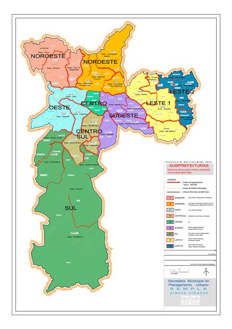 São Paulo City Sub-Prefecture Map, Brazil