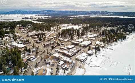 Aerial View of the Little Community of McCall Idaho with Boat Do Stock Image - Image of downtown ...