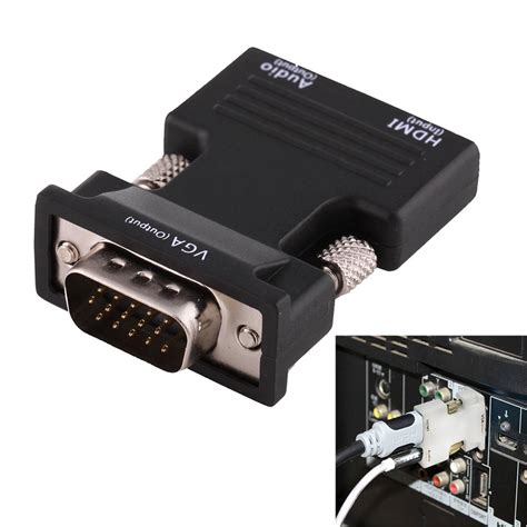 AMZER HDMI Female to VGA Male Converter With Audio Output Adapter for Projector, Monitor - Black ...