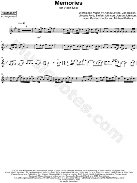 ItsAMoney "Memories" Sheet Music (Violin Solo) in Bb Major - Download ...