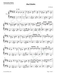 Bad Habits-Ed Sheeran- Free Piano Sheet Music & Piano Chords