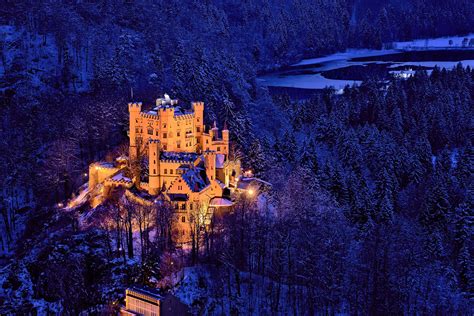 germany, Castle, Forests, Winter, Night, Street, Lights, Hohenschwangau, Cities Wallpapers HD ...