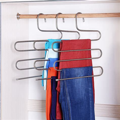 Hoomall Stainless Steel Closet Organizer Storage Rack S type 5 Layers Pants Clothing Hanging ...