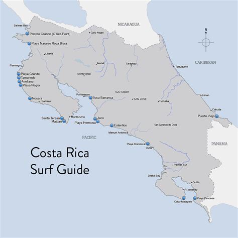 Costa Rica Surfing Locations Map - Anywhere Costa Rica