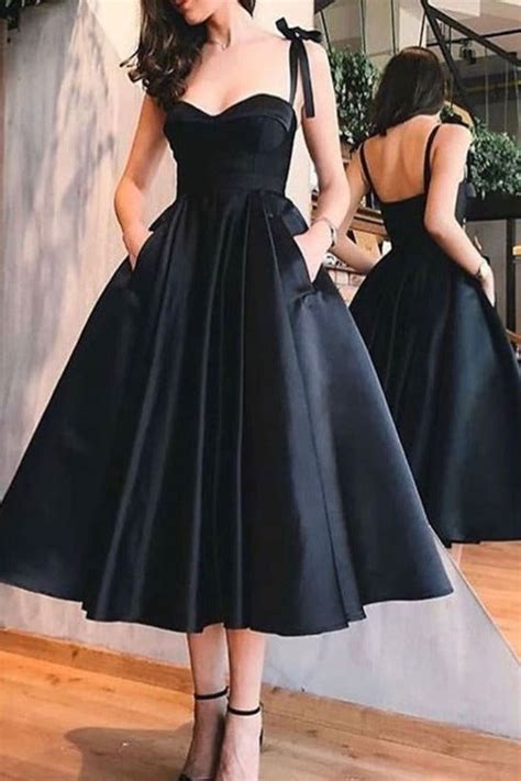 Vintage inspired Tea Length Black 50s Prom Dress with Pockets 50s style ...