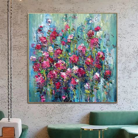 Original Floral Painting on Canvas Red Flowers Paintings On Canvas Love Wall Art Oversized Thick ...