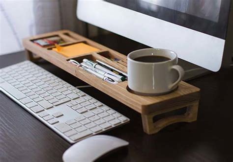 The Wooden Desk Organizer Fits Above Your Keyboard | Gadgetsin