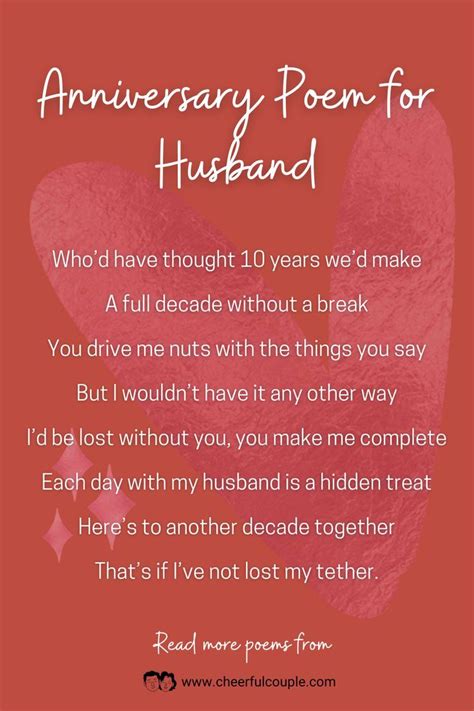 Sweet & Funny 10th Anniversary Poem for Husband | Anniversary poems for ...